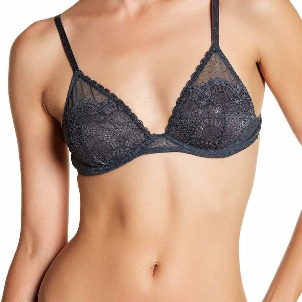 Free People Intimately Lace Bra Triangle Bralette Gray 32C NWT Dainty Feminine